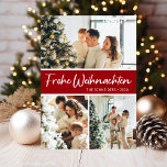 Frohe Weihnachten Foto Collage<br><div class="desc">Diese fantastische 3-Foto-Urlaubskarte mit "Frohe Weihnachten!" in einem modernen Skript-Schriftart und Ihrem Familiennamen und Jahr in einem feinen,  klassischen Schriftart,  beide in Weiß auf Rot mit einem passenden Rücken,  ist ideal für den Versand an Ihre Familie und Freunde. Jeder wird Liebe bekommen neue Fotos Ihrer Familie!</div>