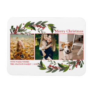 Frohe Weihnachten Foto-Collage Aquarell-Blumen Magnet