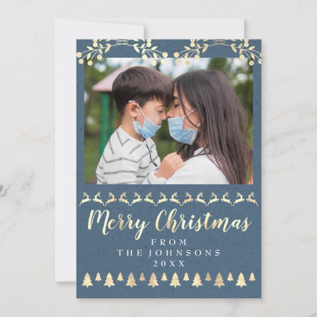 Frohe Weihnachten Foto Gold Smoky Blue Kraft Moder (Vorderseite)