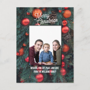 Frohe Weihnachten Foto-Grußkarte rote Ornamente