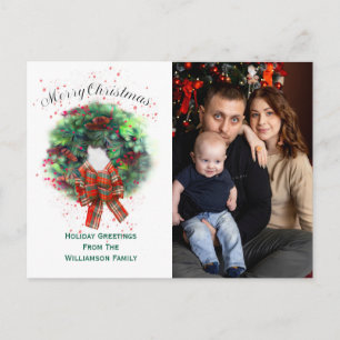 Frohe Weihnachten Foto Kranz Aquarell-Stil Postkarte