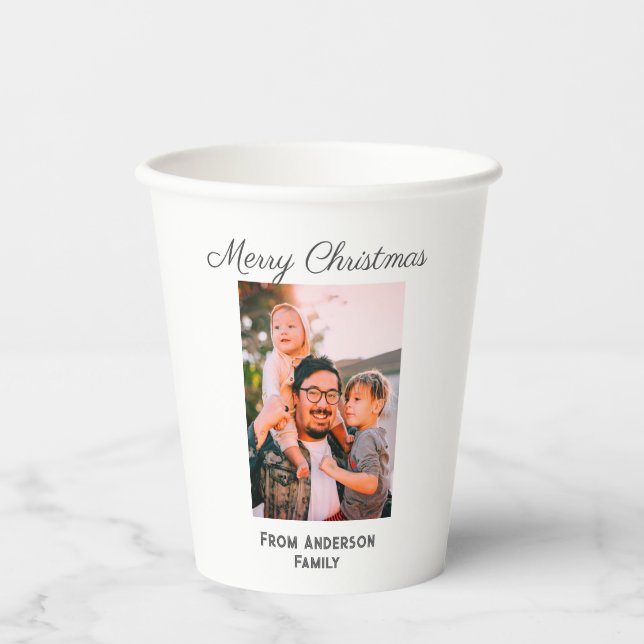 Frohe Weihnachten Foto moderne Liebe einfache Fami Pappbecher (Vorderseite)