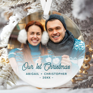 Frohe Weihnachten Foto Neuvermählte Türkis Schrift Ornament