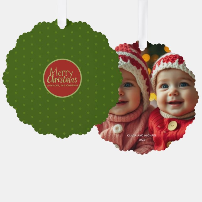 Frohe Weihnachten Foto Papier Ornament Card hinzuf (Vorderseite/Rückseite)