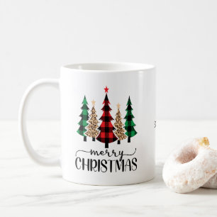 Frohe Weihnachten Foto rote grüne karierte Bäume Kaffeetasse