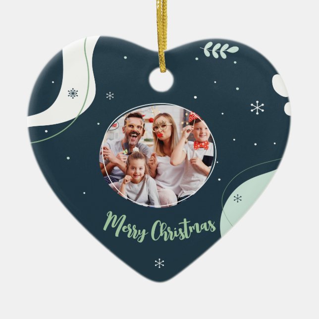 Frohe Weihnachten Foto Schnee, Pastellfarben, Herz Keramik Ornament (Vorne)