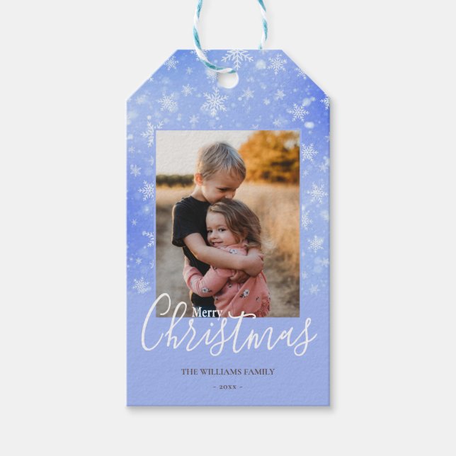 Frohe Weihnachten Foto Simple Snowflakes Geschenkanhänger (Vorderseite)