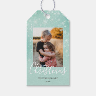 Frohe Weihnachten Foto Simple Snowflakes Green Geschenkanhänger