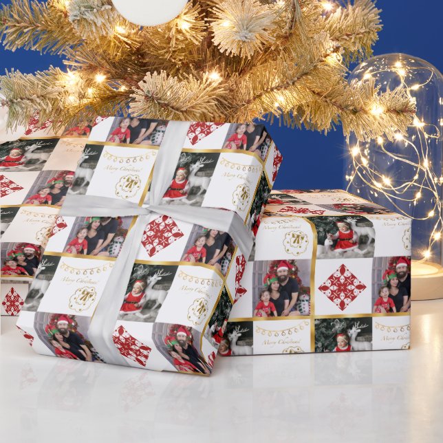 Frohe Weihnachten - Fotos Gold und Rote Ornamente Geschenkpapier (Feiertage)