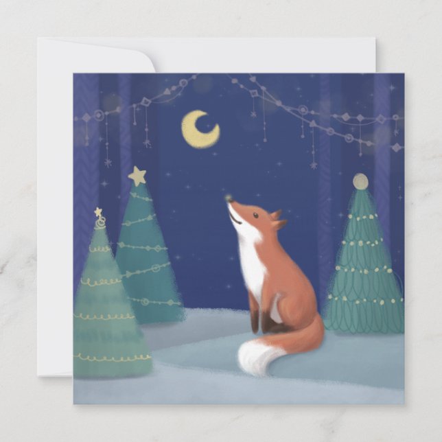 Frohe Weihnachten: Fox Illustration Art Einladung (Vorderseite)
