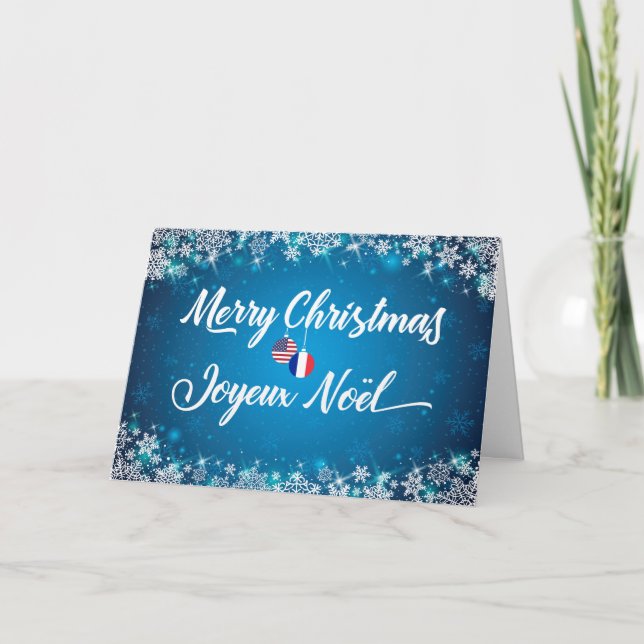 Frohe Weihnachten Französisch Bilingual Card Joyeu (Vorderseite)