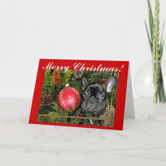 Frohe Weihnachten Französisch Bulldog Grußkarte (Vorderseite)