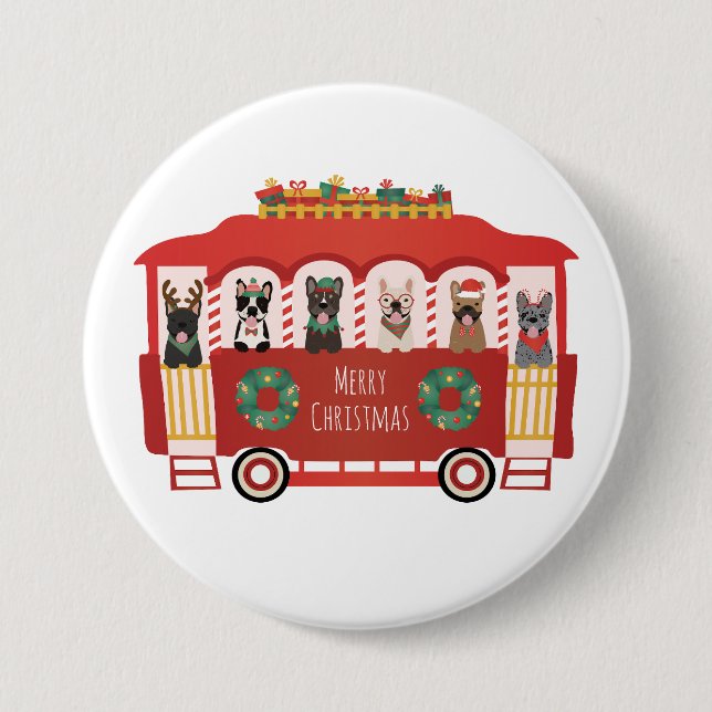 Frohe Weihnachten Französisch Bulldogs Holiday Tro Button (Vorderseite)