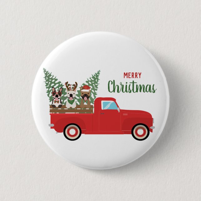 Frohe Weihnachten Französisch Bulldogs Red Lieferw Button (Vorderseite)
