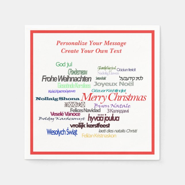 Frohe Weihnachten Französisch, Deutsch, Spanisch,  Serviette (Vorderseite)