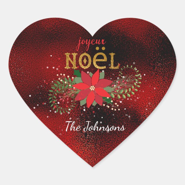 Frohe Weihnachten Französisch Red Heart Glass Herz-Aufkleber (Vorderseite)