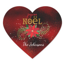 Frohe Weihnachten Französisch Red Heart Glass