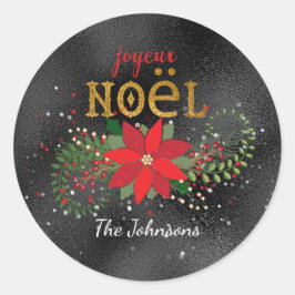 Frohe Weihnachten Französischer Black Glass Glitze Runder Aufkleber