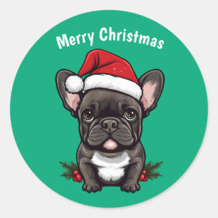 Frohe Weihnachten Französischer Bulldog Runder Aufkleber