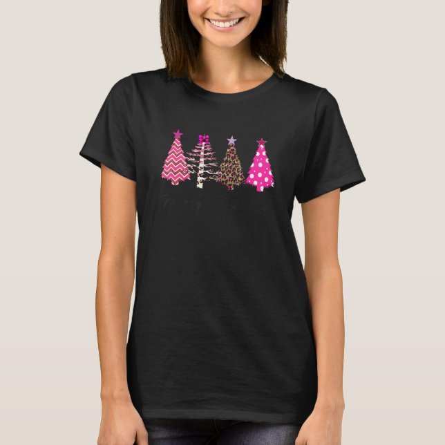 Frohe Weihnachten Frauen Pink Tree Weihnachtsleopa T-Shirt (Vorderseite)