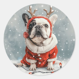 Frohe Weihnachten French Bulldog Rentier Dog Runder Aufkleber