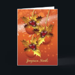 Frohe Weihnachten French Christmas Card Stylish Or<br><div class="desc">Modern and vibrant holiday card with holly ornaments and golden oranges</div>