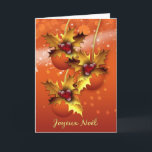 Frohe Weihnachten French Christmas Card Stylish Or<br><div class="desc">Modern and vibrant holiday card with holly ornaments and golden oranges</div>