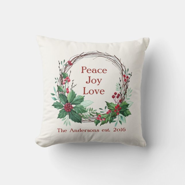 Frohe Weihnachten Frieden Joy Liebe Holly Wreath R Kissen (Vorderseite)
