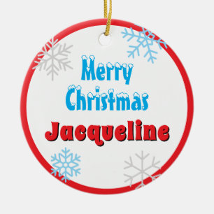 Frohe Weihnachten Frieden Schneeflocken Roter Name Keramik Ornament