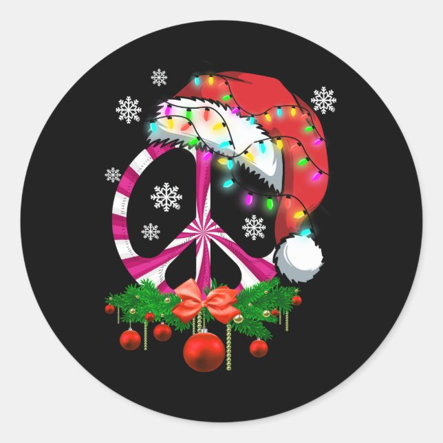 Frohe Weihnachten Frieden Zeichen mit Weihnachtsma Runder Aufkleber (Vorderseite)