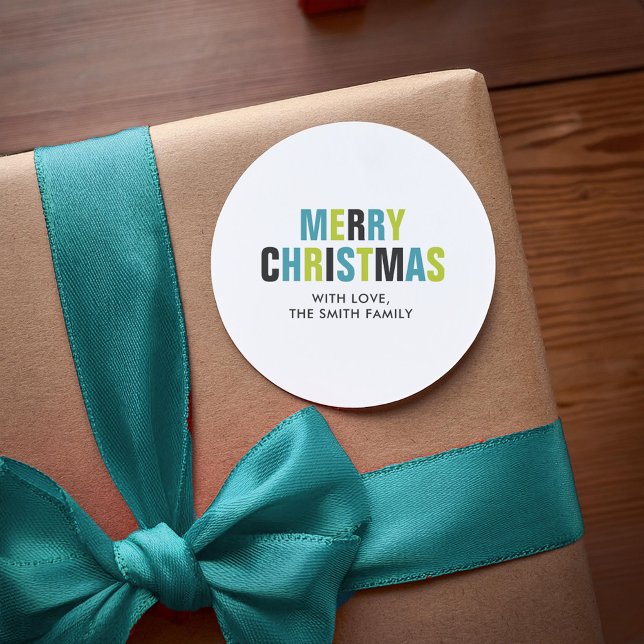 "Frohe Weihnachten" Frische und farbenfrohe Ferien Runder Aufkleber (Von Creator hochgeladen)