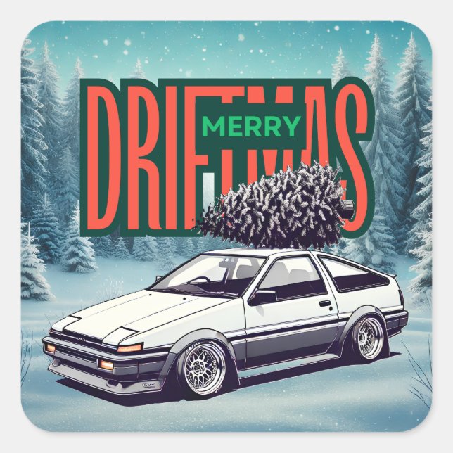 (Frohe Weihnachten) Frohe Driftmas - Hachiroku Quadratischer Aufkleber (Vorderseite)