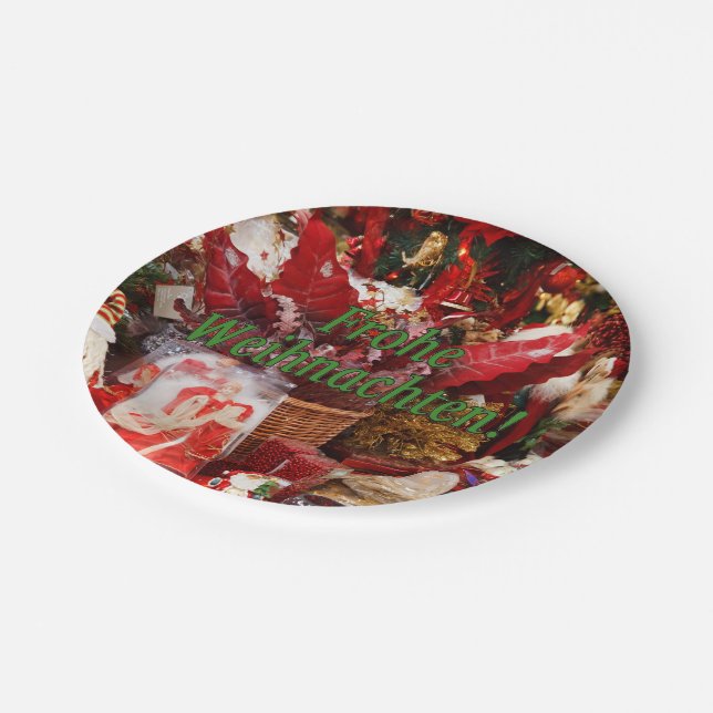 Frohe Weihnachten! Frohe Weihnachten im Deutschen  Pappteller (Schrägansicht)