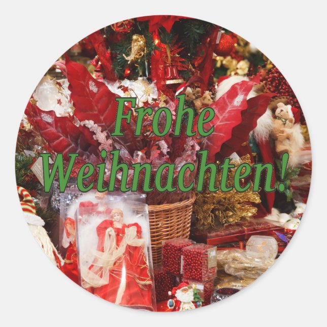 Frohe Weihnachten! Frohe Weihnachten im Deutschen  Runder Aufkleber (Vorderseite)