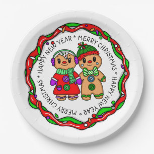 Frohe Weihnachten Frohes Neues Jahr Gingerbrea Pappteller