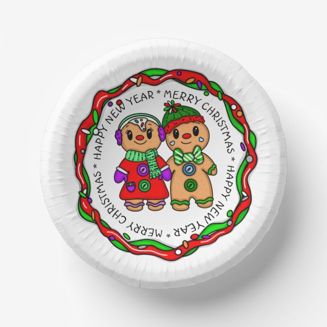 Frohe Weihnachten | Frohes Neues Jahr | Gingerbrea Pappteller (Vorderseite)