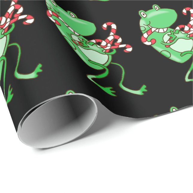 Frohe Weihnachten — Frosch, Candy Cane Xmas Geschenkpapier (Rolleneckpunkt)