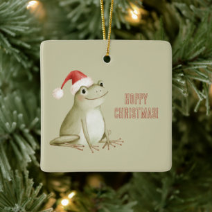Frohe Weihnachten Frosch Grüner Baum Keramikornament