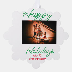 Frohe Weihnachten fügen Familienname Foto rot einf Ornament Karte