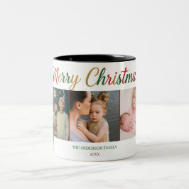 Frohe Weihnachten Fünf-Foto-Tasse – Benutzerdefini Zweifarbige Tasse