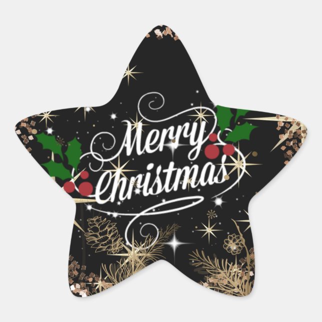 Frohe Weihnachten, Funkeln, Glitzer und Glanz, Stern-Aufkleber (Vorderseite)