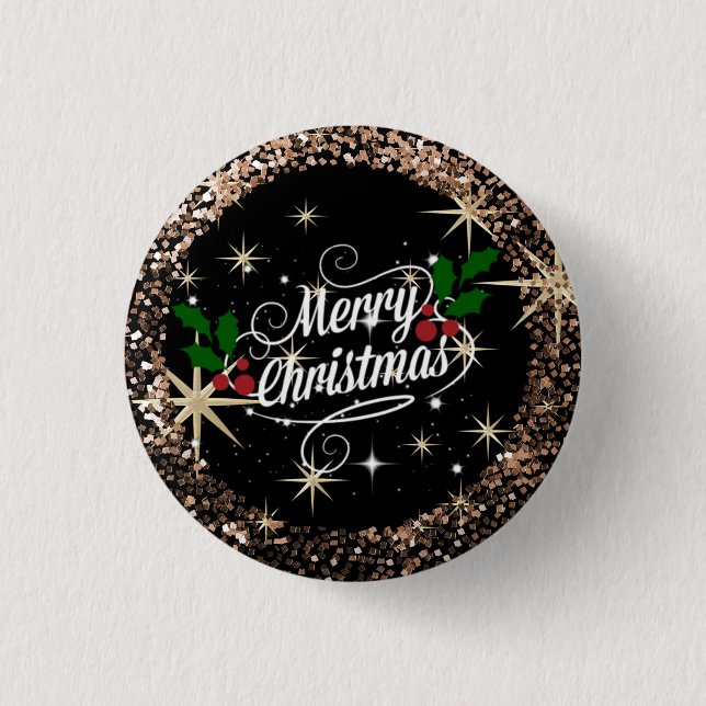 Frohe Weihnachten, Funkeln und Glitzer Button (Vorderseite)