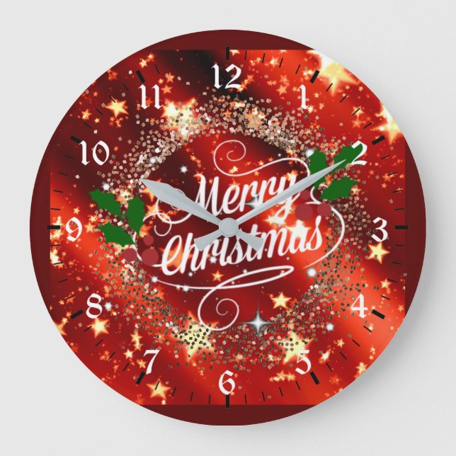Frohe Weihnachten, Funkeln und Glitzer Große Wanduhr (Vorderseite)