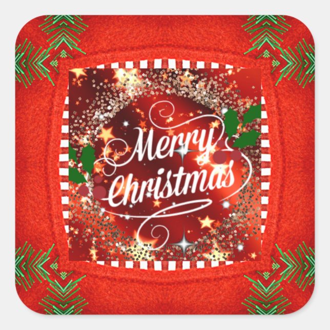 Frohe Weihnachten, Funkeln und Glitzer in Rot Quadratischer Aufkleber (Vorderseite)