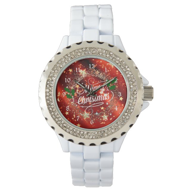 Frohe Weihnachten funkeln und leuchten Armbanduhr (Vorderseite)