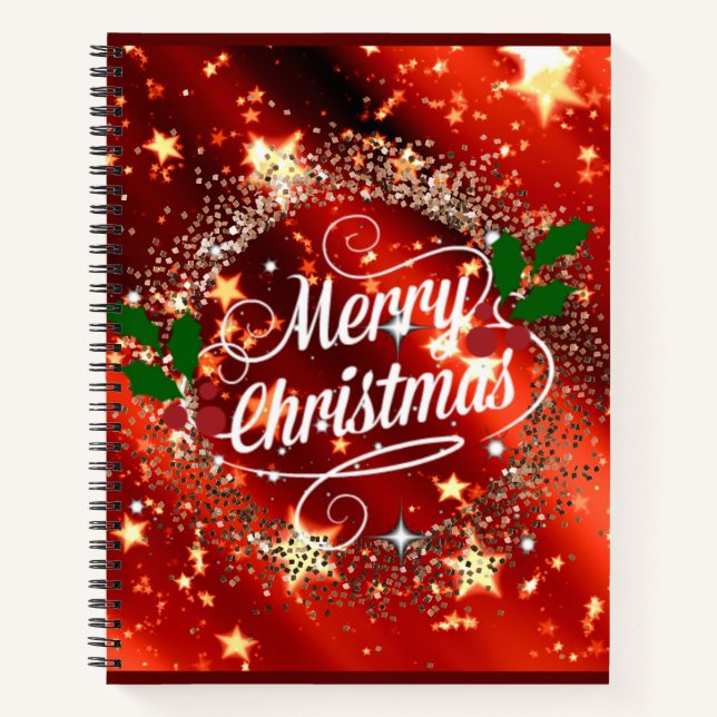 Frohe Weihnachten funkeln und leuchten Notizbuch (Vorderseite)