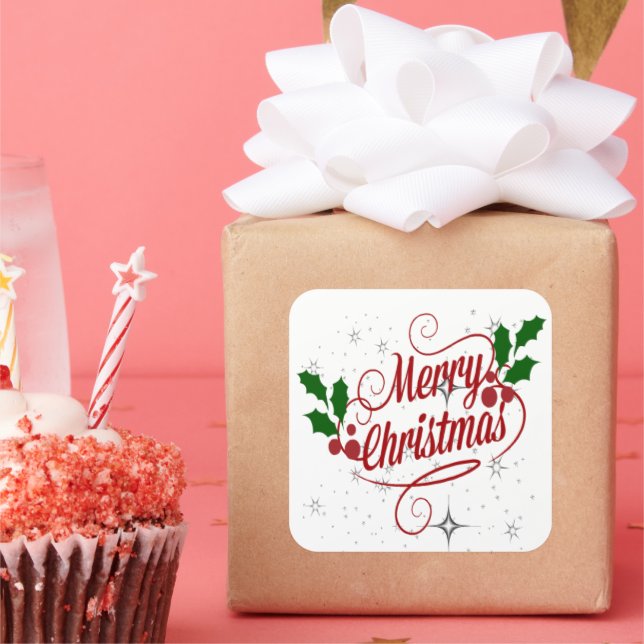 Frohe Weihnachten funkeln und leuchten Quadratischer Aufkleber (Party)