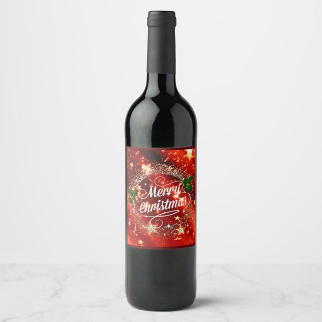 Frohe Weihnachten funkeln und leuchten Weinetikett (Vorderseite)