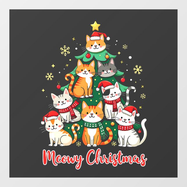 Frohe Weihnachten Funny Catmas Kitten Weihnachtsba Fensteraufkleber (Blatt)