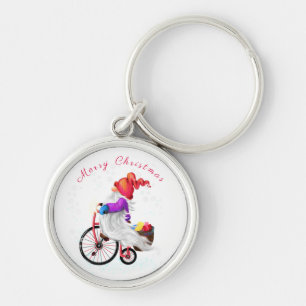 Frohe Weihnachten - Funny Gnome mit Bike und Gesch Schlüsselanhänger